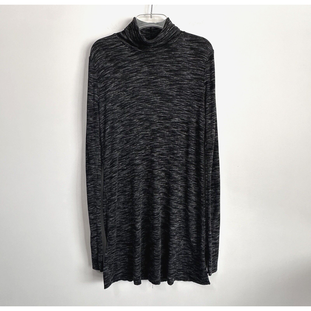We The Free People Top S Stone Cold Split Back Knit Turtleneck Black Long Sleeve
